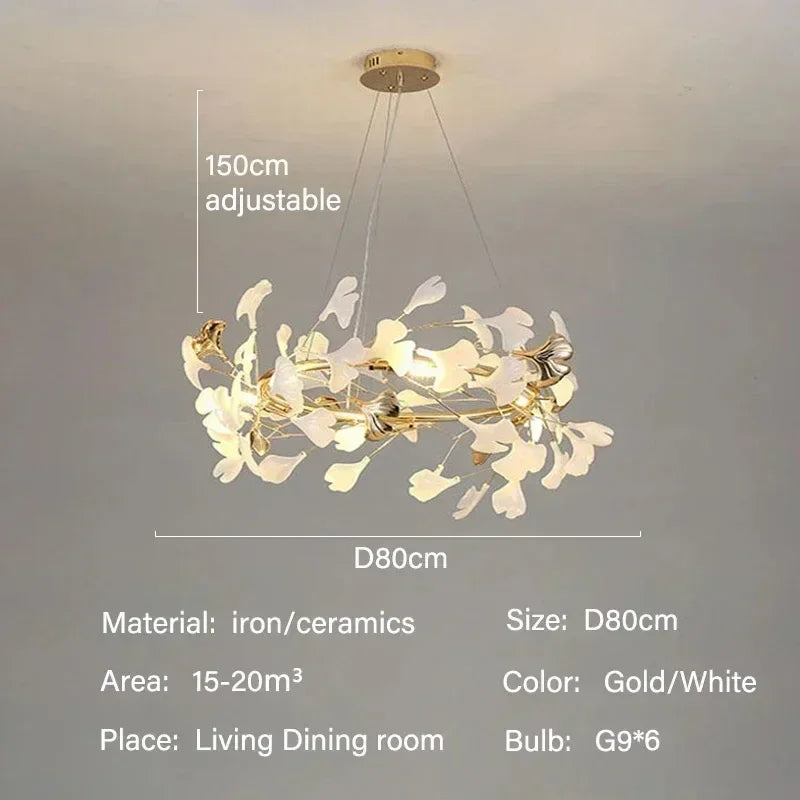 Luxury Ginkgo Led Chandeliers Living Dining Room Lighting Lustre Decor Pendant Lights Indoor Hotel Bar Hanging Lights Fixture