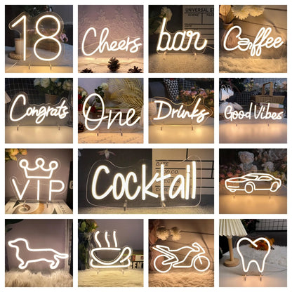 One Year Old Birthday Table Number Neon Sign Desk Lamp Night Light Wedding Letter LED Neon Sign Wedding Table Decorations