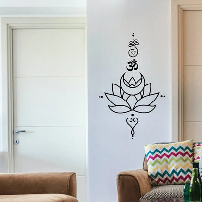 Lotus Flower Wall Decal with Om Symbol ,Yoga Vinyl Sticker, Spiritual Boho Wall Art for Meditation Room or Bedroom Decor