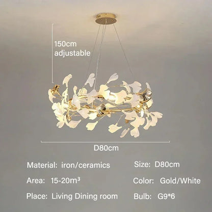 Luxury Ginkgo Led Chandeliers Living Dining Room Lighting Lustre Decor Pendant Lights Indoor Hotel Bar Hanging Lights Fixture