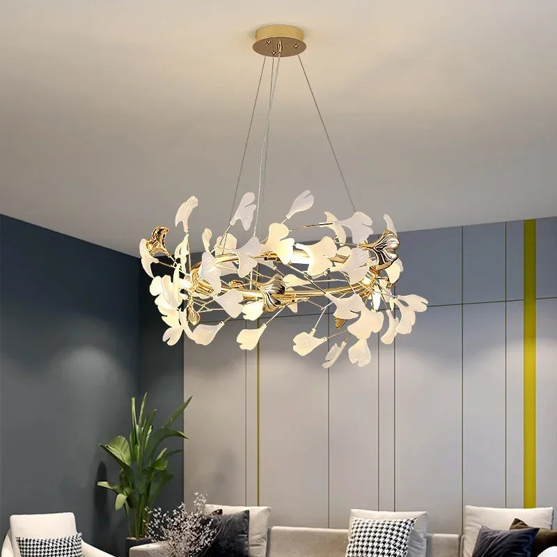 Luxury Ginkgo Led Chandeliers Living Dining Room Lighting Lustre Decor Pendant Lights Indoor Hotel Bar Hanging Lights Fixture