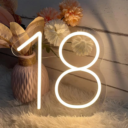 One Year Old Birthday Table Number Neon Sign Desk Lamp Night Light Wedding Letter LED Neon Sign Wedding Table Decorations