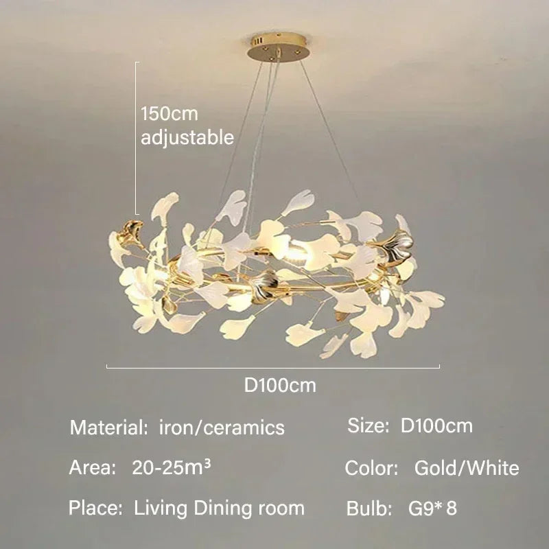Luxury Ginkgo Led Chandeliers Living Dining Room Lighting Lustre Decor Pendant Lights Indoor Hotel Bar Hanging Lights Fixture
