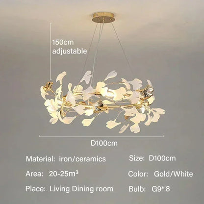 Luxury Ginkgo Led Chandeliers Living Dining Room Lighting Lustre Decor Pendant Lights Indoor Hotel Bar Hanging Lights Fixture