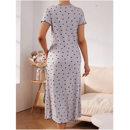 hot sale stretch long nightgown women's splicing lace lace dress polka dot strip knitted cotton