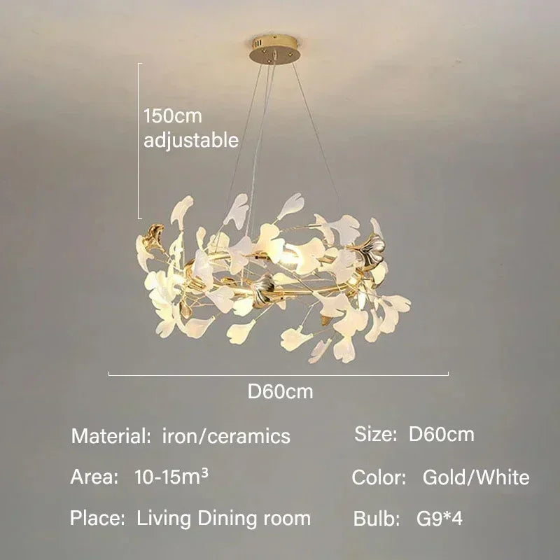Luxury Ginkgo Led Chandeliers Living Dining Room Lighting Lustre Decor Pendant Lights Indoor Hotel Bar Hanging Lights Fixture