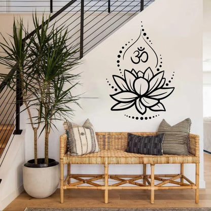 Lotus Flower Wall Decal with Om Symbol ,Yoga Vinyl Sticker, Spiritual Boho Wall Art for Meditation Room or Bedroom Decor