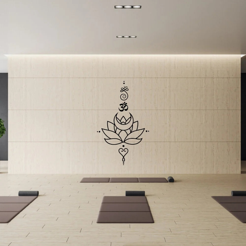 Lotus Flower Wall Decal with Om Symbol ,Yoga Vinyl Sticker, Spiritual Boho Wall Art for Meditation Room or Bedroom Decor